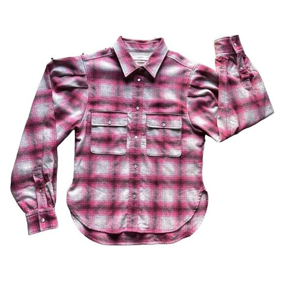 Isabel Marant Etoile Reosi Pearl Snap Flannel Plaid Shirt Pink Size 38/M Women - Picture 1 of 9